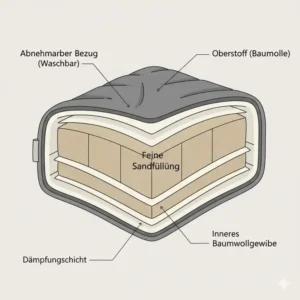 Detaillierte Illustration der Schichten einer gewichtete decke sandfüllung.