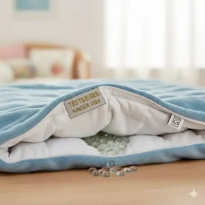 Nahaufnahme des Bezugs der Testsieger gewichtete decke kinder test mit weichem Stoff.