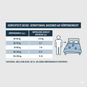 Diese Grafik hilft bei der Auswahl des Gewichts für den gewichtete decke schlafen test.