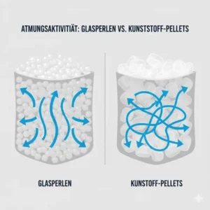 Die Illustration zeigt die hohe Atmungsaktivität der Materialien im gewichtete decke glasperlen test.