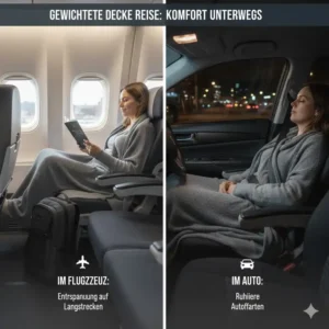 Nutzung im Flugzeug: Ein praktischer gewichtete decke reise test während eines Langstreckenfluges.