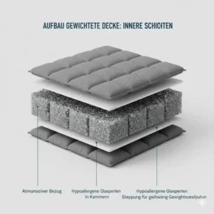 Der innere Schichtaufbau einer Therapiedecke im detaillierten gewichtete decke schlafen test.