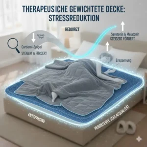 Infografik über Stressabbau und Cortisolsenkung, belegt durch den therapeutische gewichtete decke test.