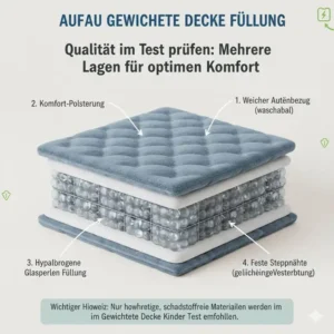 Querschnitt-Diagramm: Aufbau und Füllung (Glasperlen) der gewichtete decke kinder test.