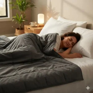 Person schläft entspannt unter der gewichtete decke vergleich 2026 im Schlafzimmer.