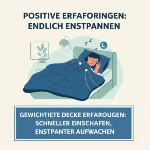 Eine entspannte Person unter der Decke, die von verbesserten gewichtete decke erfahrungen in Bezug auf Entspannung und Einschlafzeit berichtet.
