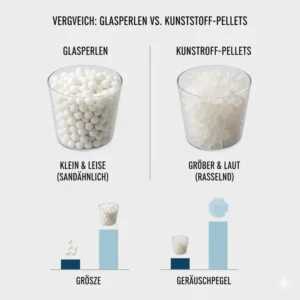 Ein Materialvergleich zwischen Glasperlen und Kunststoffpellets im gewichtete decke glasperlen test.