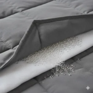 Nahaufnahme der Glasperlen-Füllung für eine gewichtete Decke 9kg Test zur Druckverteilung.