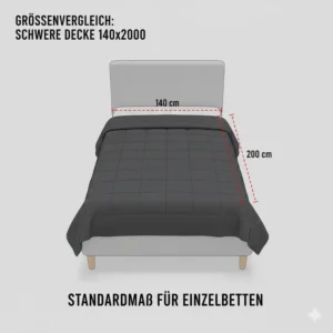 Infografik über die genauen Abmessungen im schwere decke 140x200 test.