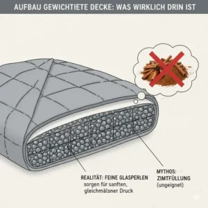 Infografik zum inneren Aufbau einer Therapiedecke im Vergleich zum gewichtete decke zimtfüllung mythos.