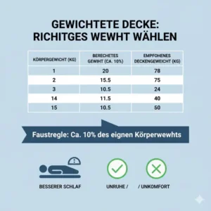 Eine Tabelle zur Auswahl des richtigen Gewichts im gewichtete decke baumwolle test.