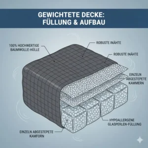 Querschnitt der Glasperlen-Füllung einer Decke aus dem gewichtete decke baumwolle test.