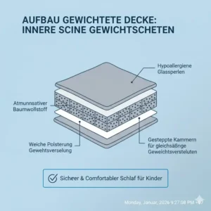 Der technische Schichtaufbau einer hochwertigen gewichtete decke 6kg kinder mit Glasperlen.