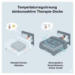 Grafik zur Luftzirkulation und Kühlung durch eine atmungsaktive gewichtete Decke.