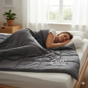 Person schläft entspannt bei einem gewichtete Decke 9kg Test für besseren Schlaf.