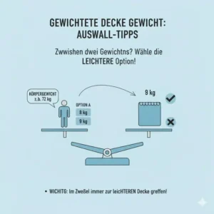 Entscheidungshilfe und Tipps dazu, welche gewichtete Decke Gewicht bei Zwischengrößen ideal ist.