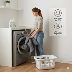 Waschsymbole und Pflegehinweise für das Modell im gewichtete Decke 9kg Test.