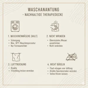 Eine grafische Waschanleitung für die langlebige und nachhaltige gewichtete decke.