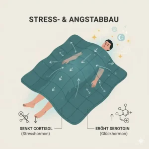 Symbolische Darstellung von Stressabbau durch die Nutzung einer hypoallergene gewichtete Decke.