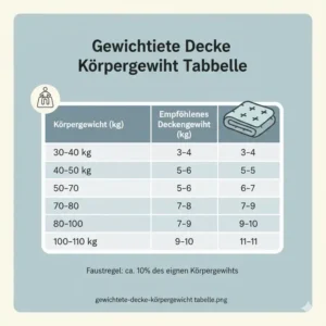 Die vollständige gewichtete Decke Körpergewicht Tabelle für verschiedene Gewichtsklassen.