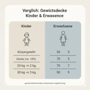 Vergleich für Kinder und Erwachsene in der gewichtete Decke Körpergewicht Tabelle.