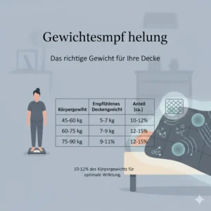 Eine Tabelle zur Auswahl der richtigen gewichtete decke gegen angst nach Körpergewicht.