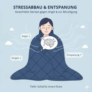 Darstellung von Stressabbau und Entspannung mit einer gewichtete decke gegen schlaflosigkeit.