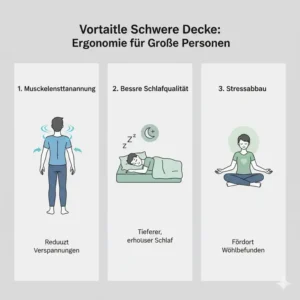 Darstellung der gesundheitlichen Vorteile, die eine schwere Decke für große Personen im Alltag bietet.