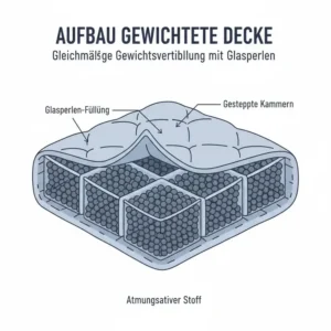 Der innere Aufbau und die Glasperlen-Füllung einer gewichtete decke gegen schlaflosigkeit.