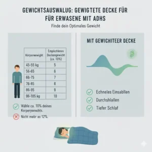Eine Tabelle zur Auswahl des richtigen Gewichts für eine gewichtete decke adhs erwachsene.