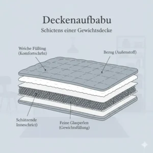 Detailansicht der verschiedenen Schichten einer gewichtete decke gegen angst.