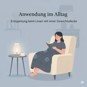 Eine Frau liest ein Buch und nutzt dabei eine gewichtete decke gegen angst.