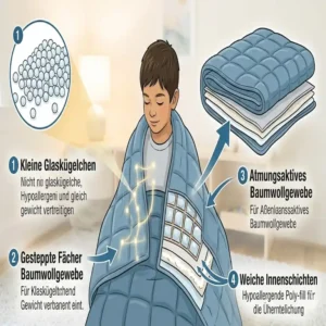 Querschnitt der Materialien und Glasperlen einer gewichtete decke autism kinder.