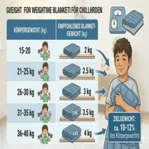 Tabelle zur Auswahl des richtigen Gewichts für eine gewichtete decke autism kinder.