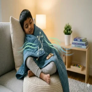 Kind zur Selbstregulation bei Reizüberflutung mit einer gewichtete decke autism kinder.