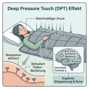 Infografik zur Funktionsweise der Deep Pressure Touch Technologie einer gewichtete decke gegen unruhe.