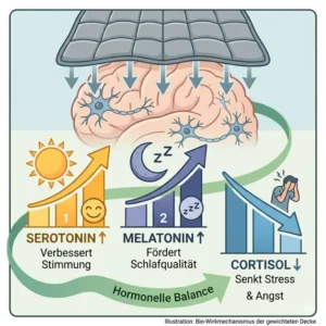 Darstellung der hormonellen Wirkung von Serotonin und Melatonin durch eine gewichtete decke gegen unruhe.