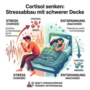 Schaubild zur Senkung des Cortisolspiegels durch die Nutzung einer schwere decke stressabbau.