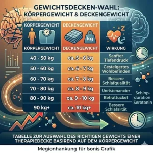 Gewichtstabelle zur Auswahl der passenden gewichtete decke schlafqualität verbessern für Erwachsene.
