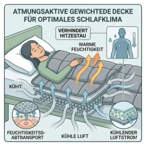 Diagramm zur Luftzirkulation und optimalen Atmungsaktivität einer gewichtete decke gegen unruhe.