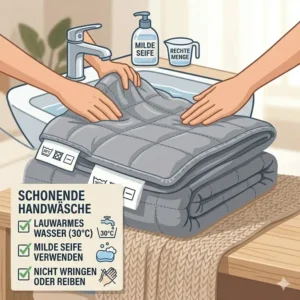 Schritt-für-Schritt Gewichtete decke pflegehinweise für eine schonende Reinigung per Hand.