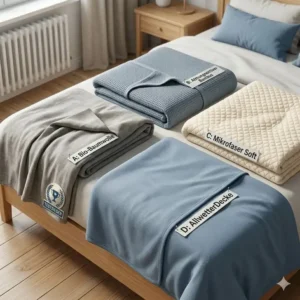 Illustration zur beruhigenden Wirkung einer leichten gewichteten Decke durch sanften Druck.