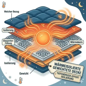 Nahaufnahme der inneren Glasperlen-Füllung einer hochwertigen wärmeisolierte gewichtete decke.