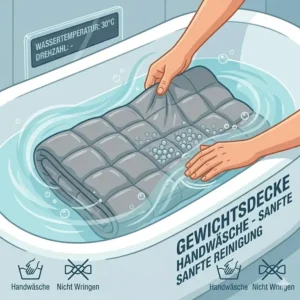 Eine schwere Decke wird per Hand in einer Badewanne gereinigt – schwere decke reinigen tipps