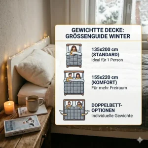 Infografik zu verschiedenen Größenmodellen im gewichtete decke winter test.