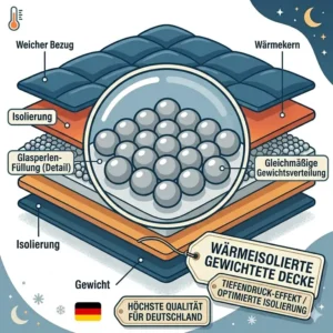 Infografik über den Luftaustausch und die Temperaturregulierung einer wärmeisolierte gewichtete decke.