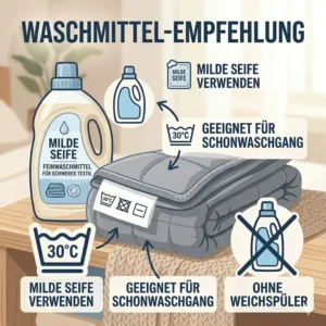 Gewichtete decke pflegehinweise zur Auswahl des richtigen milden Waschmittels.