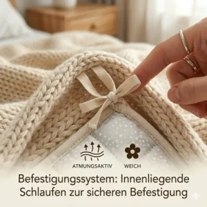 Innenliegende Schlaufen zur sicheren Befestigung bei der gewichtete decke bezug waschbar.