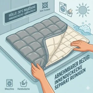 Der abnehmbare graue Bezug einer gewichteten Decke wird separat geöffnet – schwere decke reinigen tipps