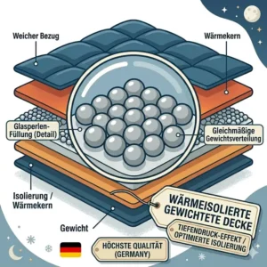 Eine übersichtliche Größentabelle zur Auswahl der passenden wärmeisolierte gewichtete decke nach Körpergewicht.
